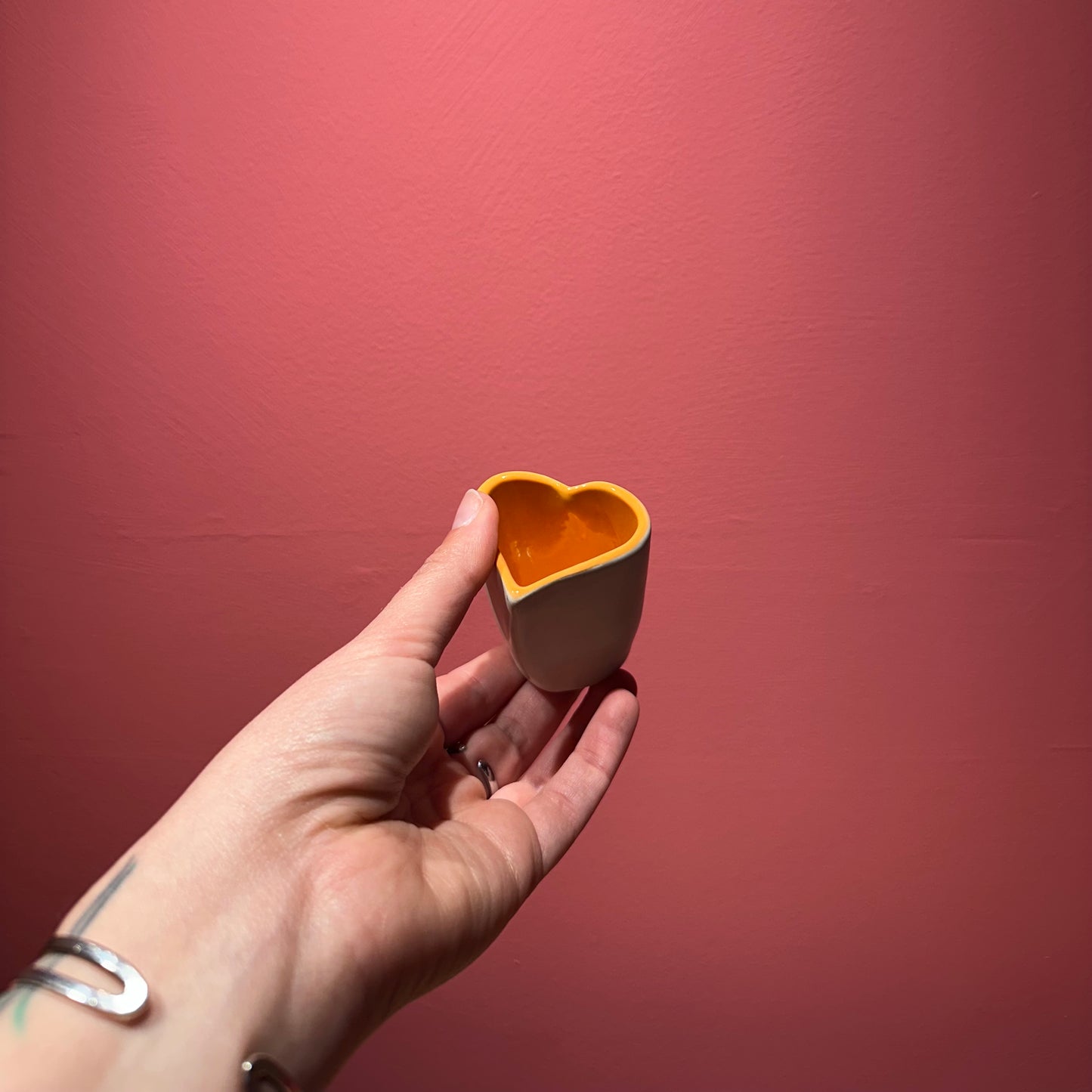 Mushy Heart Shot Glass in “Melon & Cornflower Blue”