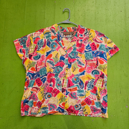 FUNKY VINTAGE LIZ BAKER BUTTON UP !
