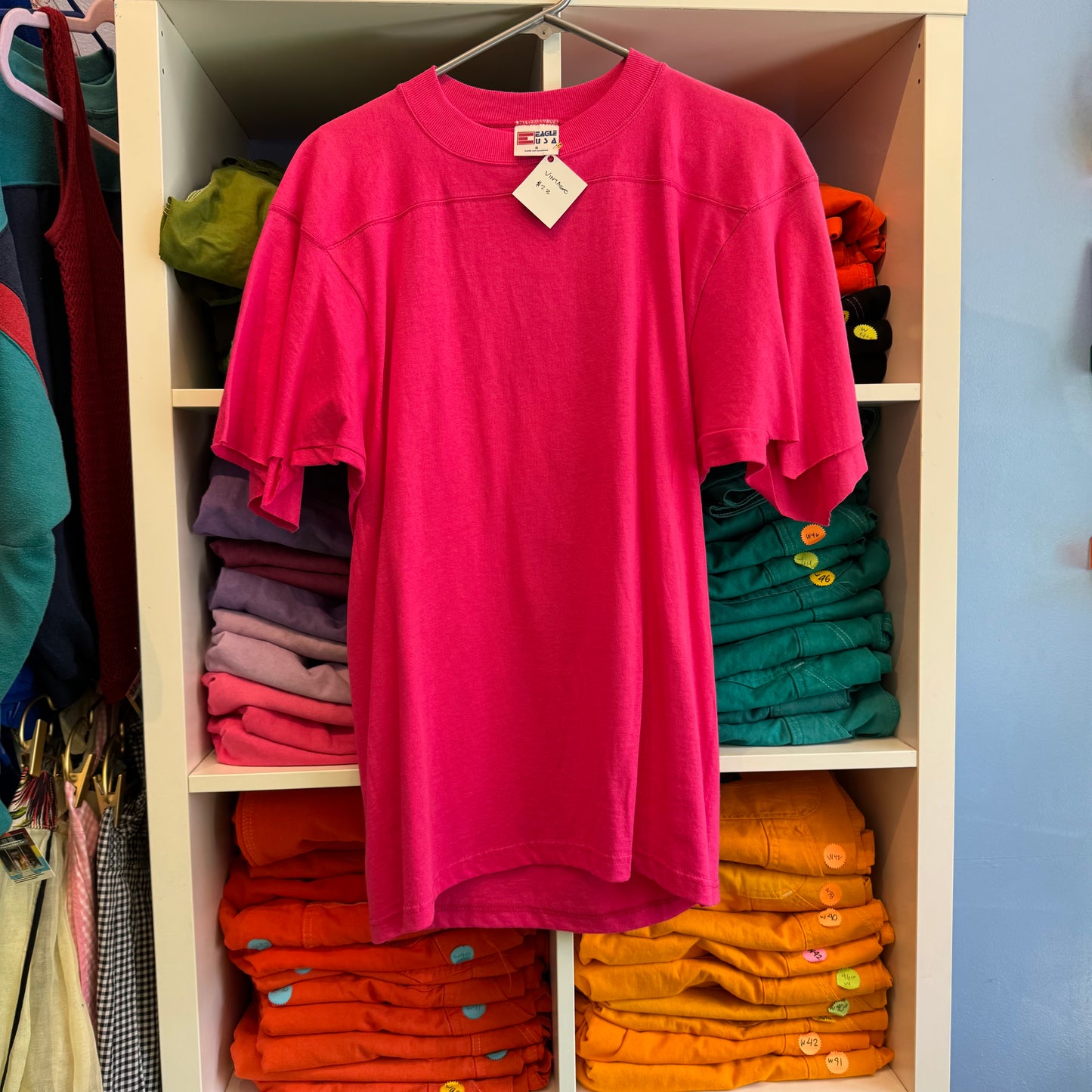 VINTAGE HOT PINK SHORT SLEEVE BLOUSE