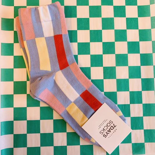 Blue Long Check Socks