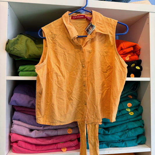 VINTAGE GLORIA VANDERBILT MARIGOLD PLAID BLOUSE !