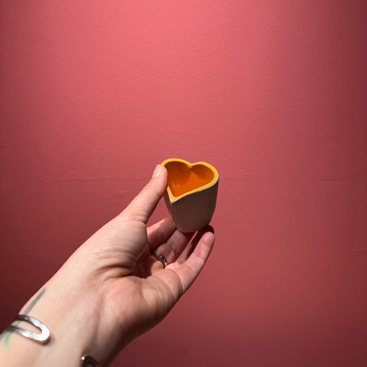 Mushy Heart Shot Glass in “Melon & Cornflower Blue”