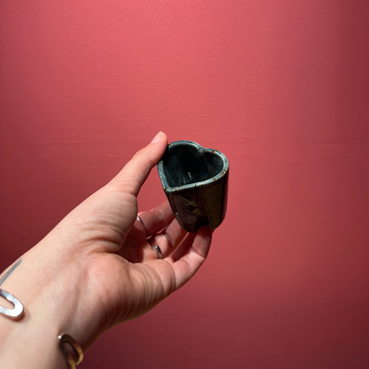 Mushy Heart Shot Glass in “Speckled Blue Jean”