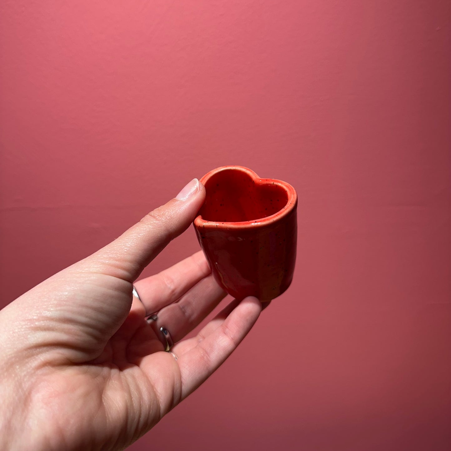 Mushy Heart Shot Glass in “Speckled Cherry”