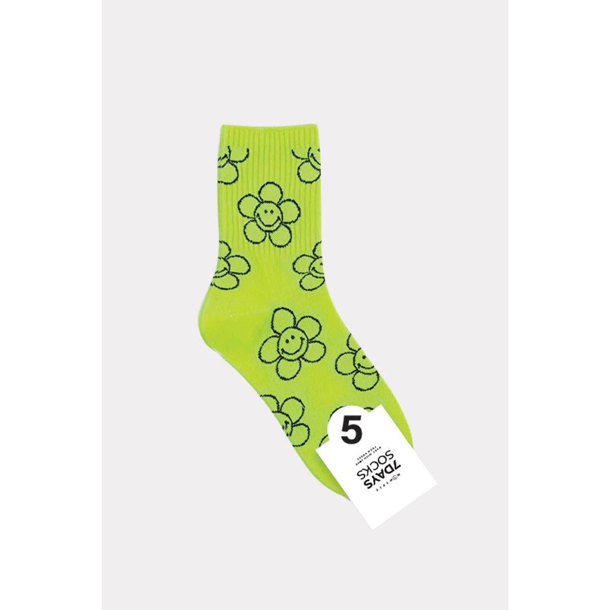 Highlighter Green Flower Smiley Socks